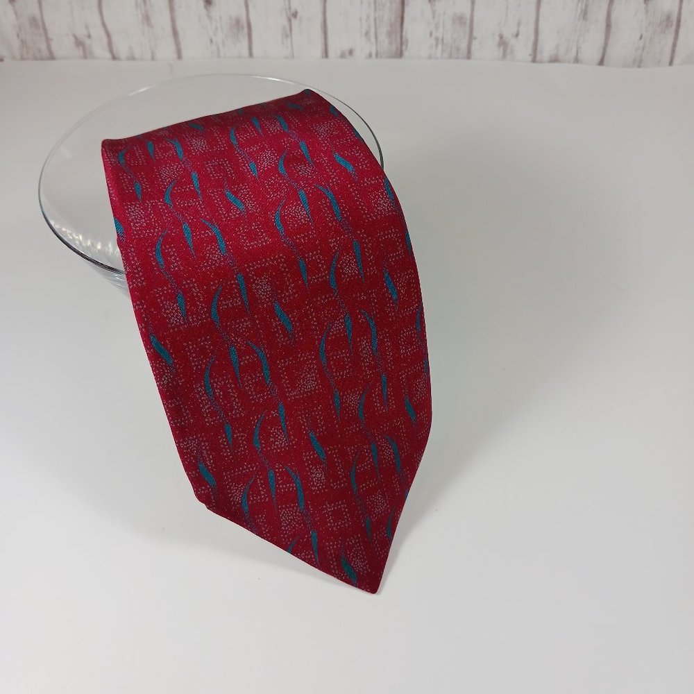 Austin Grey Vintage Silk Tie Burgundy Teal Made in Italy